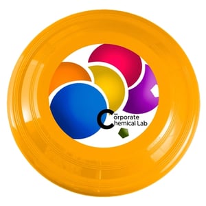 colorful branded label flyer on orange disc