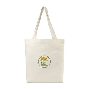 AWARE recycled cotton gusset bottom tote - beige color with circular logo in middle