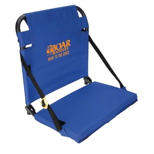 blue GCI Outdoor® BleacherBack™ Stadium Seat with orange company logo on seat back