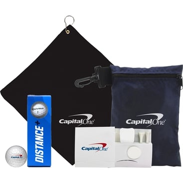 branded golf ball, tees, bag, towel, and packaging - TaylorMade Golfers Pal Kit