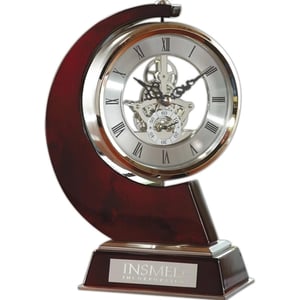 Swerve Skeleton Clock - ornate clock figurine with wooden base and silver plaque