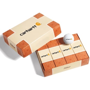 brown and orange packaging for a dozen Carhartt branded golf balls - Titleist Pinnacle Custom Dozen 