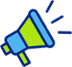 blue and green outline of a megaphone for promotional solutions